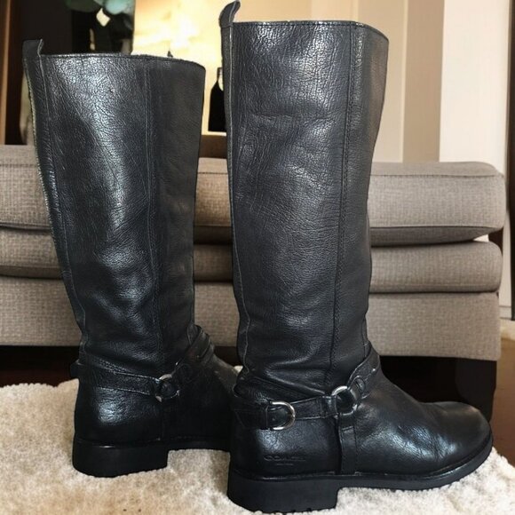 COACH (8.5B) VALTERRA SPORT Calf Black Leather Buckle Tall Riding Boots - Picture 1 of 11